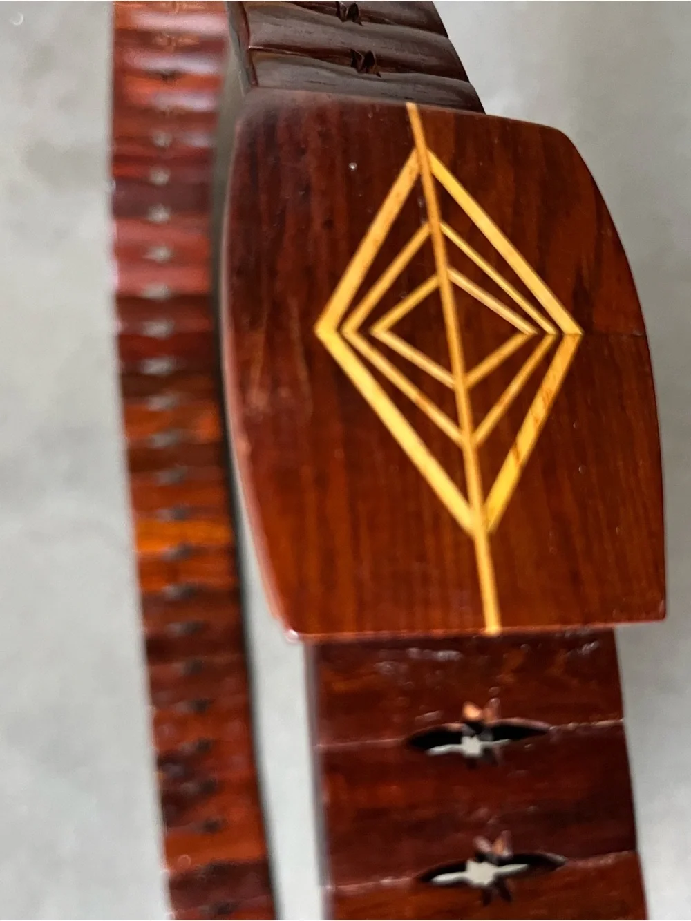 Men’s Brown Wooden Belt with Geometric Inlay